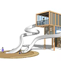 Wooden Playground Equipment With Spiral Slide For Children Outdoor Play Area