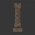 Traditional Wooden Carved Column With Intricate Patterns And Decorative Base