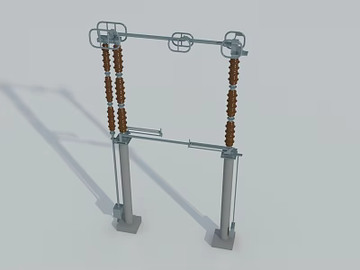 Industrial Electrical Equipment Featuring Metal Frame Supporting Columns And Stacked Insulators With Lateral Connections 3d model