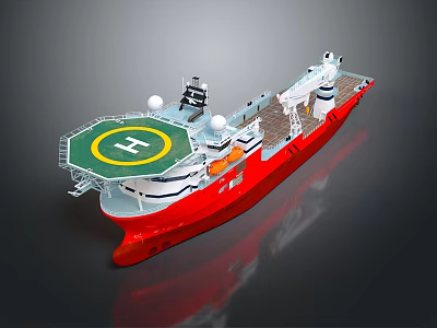 Red Warship With Helicopter Deck And Equipment 3d model