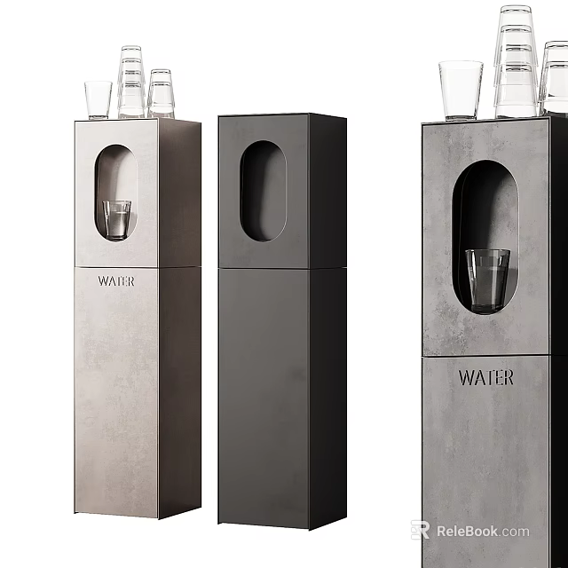 Modern Water Dispensers For Daily Use With Gray And Black Design And Glass Cups 3d model 