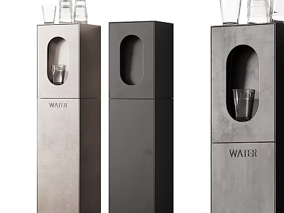 Modern Water Dispensers For Daily Use With Gray And Black Design And Glass Cups 3d model