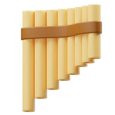 Yellow Pan Flute Musical Instrument With Brown Binding Strap And Multiple Yellow Pipes 3d model