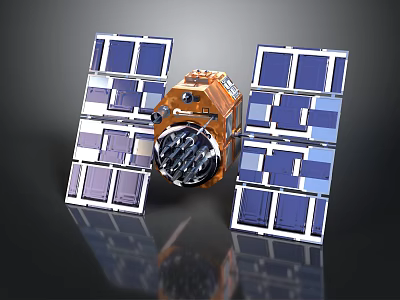 Advanced Orbital Spacecraft Design With Orange Body And Blue Solar Panels 3d model
