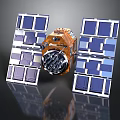 Advanced Orbital Spacecraft Design With Orange Body And Blue Solar Panels