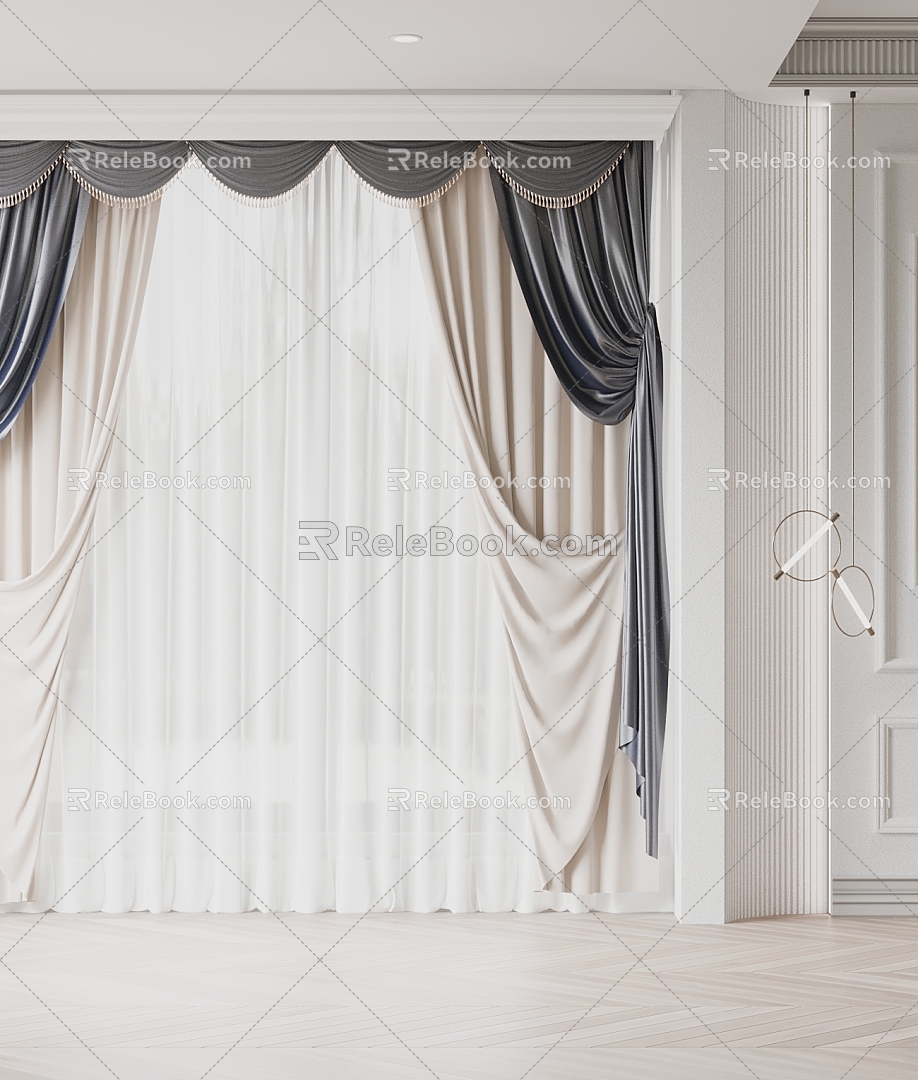 French Curtain Gauze Curtain American Curtain 3d model