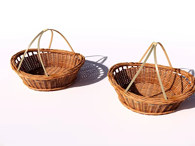Two Handmade Wicker Storage Baskets with Sturdy Handles for Home Organization 3d model
