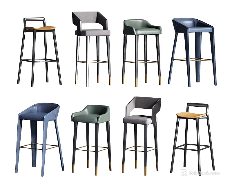 Modern Stylish Bar Stools With Various Colors And Unique Designs 3d model 