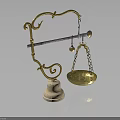 Ornate Golden Balance Scale With Decorative Brass Frame White Base And Hanging Tray