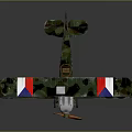 Vintage Camouflage Biplane Model With Red White Blue Wings Orange Propeller And Small Wheels