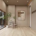 Modern Beauty Hair Salon Quick Haircut Bar With Arched Doorways Wooden Flooring And Green Plants