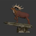 Realistic 3D Model Deer With Red White Body And Large Antlers On Stone