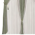 Green And White Pleated Curtains With Golden Tiebacks And Tassel Details