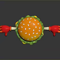 Cartoon Hamburger Character With Orange Sesame Bun Lettuce Cheese Red Gloves And Shoes