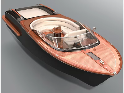 Modern Wooden Yacht With Open Cockpit White Seats And Black Hull 3d model