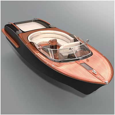 Modern Wooden Yacht With Open Cockpit White Seats And Black Hull 3d model