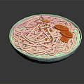 Delicious Noodles In Blue And White Bowl With Green Onions And Red Chili Slices