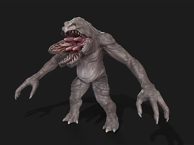 Game Movie Monster Character With Gray Skin Open Mouth Sharp Teeth And Long Claws 3d model