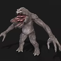 Game Movie Monster Character With Gray Skin Open Mouth Sharp Teeth And Long Claws
