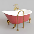 Free Standing Pink And White Bathtub With Gold Faucet And Legs