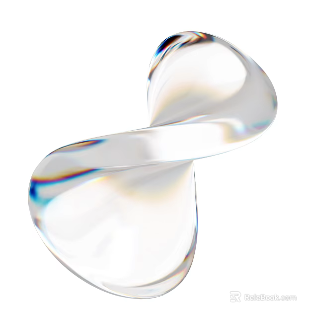 Transparent Glass Decorative Ornament Set With Twisted Shape And Iridescent Reflections 3d model 