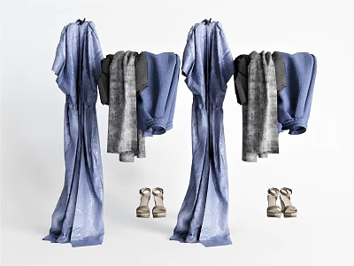 Blue Robes With Gray Scarves And Matching Shoes On 3d model