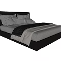 Modern Double Bed With Black Headboard Striped Bed Sheets And Grey White Pillows 3d model