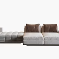 Modern Light Colored Sectional Sofa With Plush Pillows Side Table And Decorative Plant 3d model