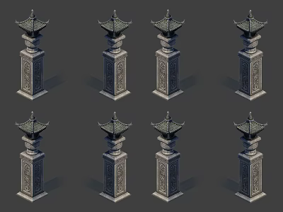 Traditional Chinese Outdoor Lights With Carved Pillar And Pagoda Style Top For Garden Decor 3d model