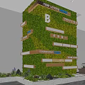 Indoor Landscape With Green Plant Wall Wooden Shelves And Signs Featuring Innovation Cooperation Excellence