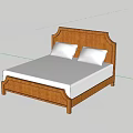 Wooden Double Bed With Stylish Headboard Light Colored Bedding And Nightstand In Bright Bedroom