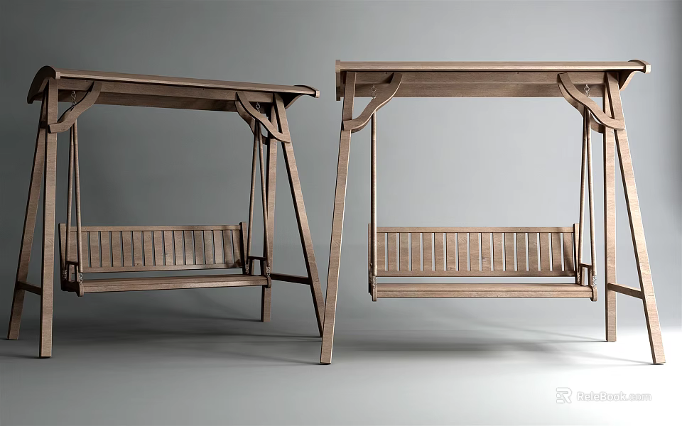 Wooden Outdoor Swing Chair With Canopy Design And Sturdy Wooden Frame 3d model 