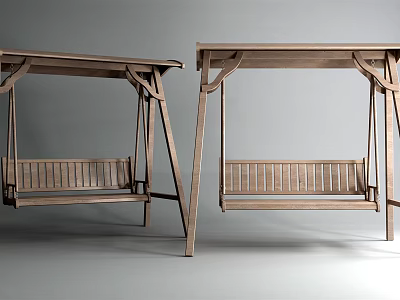 Wooden Outdoor Swing Chair With Canopy Design And Sturdy Wooden Frame 3d model