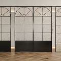 Modern Interior Sliding Doors With Black Frame And Grid Glass Design 3d model