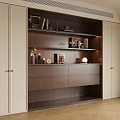 Modern Wooden Sideboard Interior Design With Drawers Shelves Decorative Items And Lamps