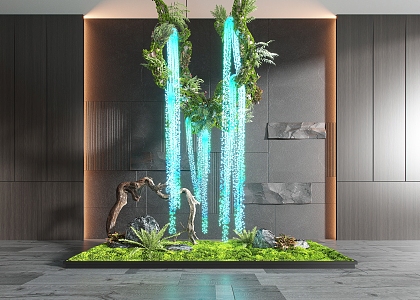 Modern indoor landscaping moss root shrub light belt stone kidney fern 3d model