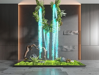 Modern indoor landscaping moss root shrub light belt stone kidney fern 3d model