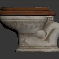 Elegant Home Bathroom Toilet With Wooden Seat And Carved White Base