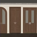 Wooden Double Doors With Arch Panel And Glass Insert Design For Interior Room Entrance