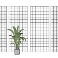 Modern Room Divider Designs With Grid Patterns And Potted Plant 3d model
