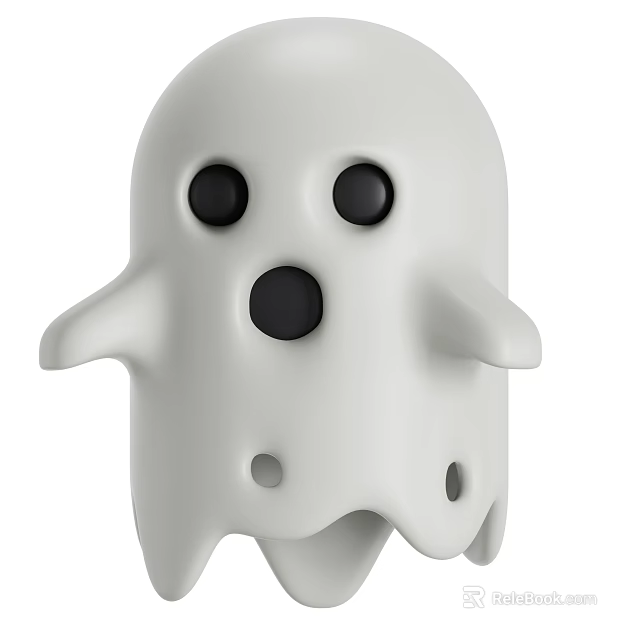 Cute White Ghost Shaped Decorative Ornament Set Featuring Black Eyes For Home Decoration 3d model 