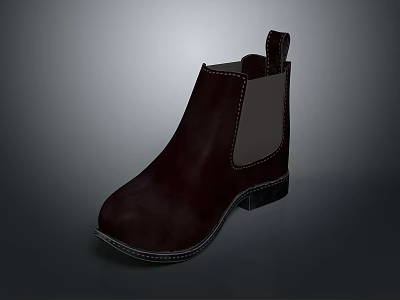 Wine Red Ankle Boots Featuring Stitching Design Black Sole And Gray Side Panel 3d model