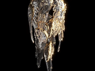 Intricate Feather Shaped Pendant With Shiny Golden And Transparent Crystal Details For Home Decor 3d model