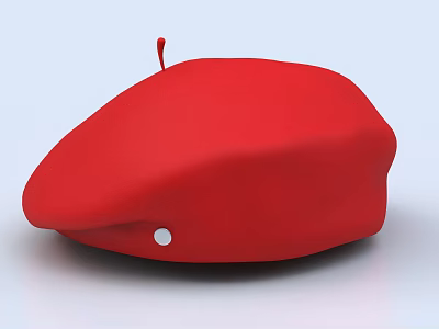 Stylish Red Beret with Red Pom Pom and White Button Detail 3d model