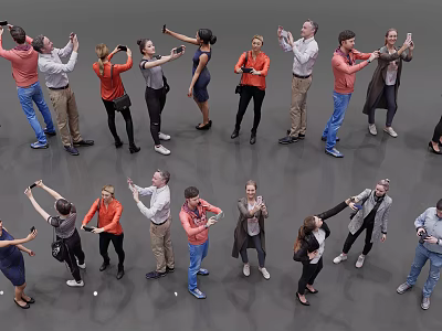 Group of People Taking Photos With Smartphones In Various Casual Poses And Angles 3d model