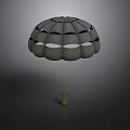 Gray Parachute Structure With Round Holes And Yellow Load Suspension Lines