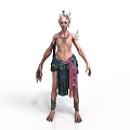 Fantasy Mythical Creature Character with Horned Head Tattoos Traditional Cloth and Ankle Ornaments Design