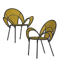 Pair of Modern Outdoor Chairs with Yellow Woven Rattan Black Metal Legs and Armrests