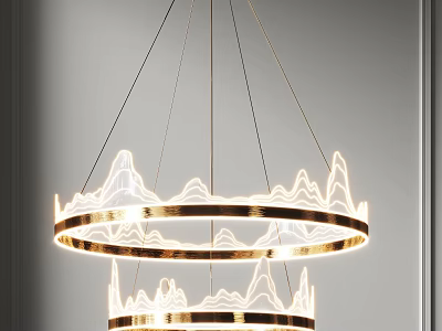 Modern Golden Double Layered Chandelier With Mountain Shaped Design And Warm Lighting 3d model