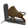 Ornamental Bull Figurine Set With Rustic Brown Texture And Gray Base For Home Decor
